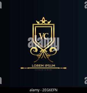 VC Letter Initial with Royal Template.elegant with crown logo vector, Creative Lettering Logo Vector Illustration Art. Stock Vector