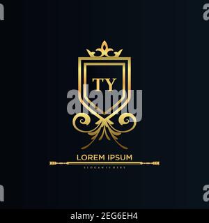 TY Letter Initial with Royal Template.elegant with crown logo vector, Creative Lettering Logo Vector Illustration art. Stock Vector