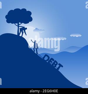 businessman helping his friend from debt illustration vector in blue gradient shade background. Stock Vector