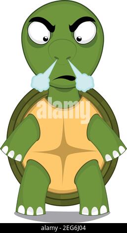 Vector character illustration of a cartoon turtle with an angry expression and fuming Stock Vector