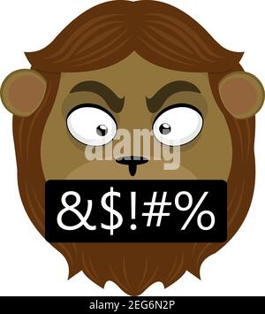 Vector emoticon  illustration cartoon of a lion's head with an angry expression and cursing Stock Vector