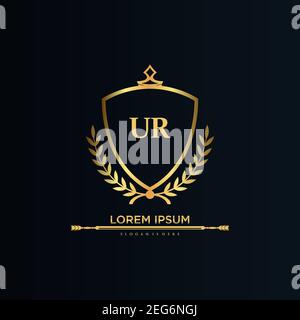 UR Letter Initial with Royal Template.elegant with crown logo vector, Creative Lettering Logo Vector Illustration art. Stock Vector