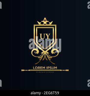 UY Letter Initial with Royal Template.elegant with crown logo vector, Creative Lettering Logo Vector Illustration art. Stock Vector