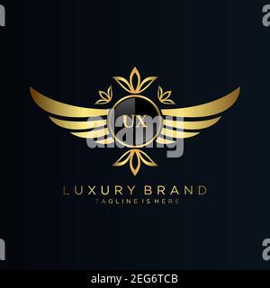 UX Letter Initial with Royal Template.elegant with crown logo vector, Creative Lettering Logo Vector Illustration art. Stock Vector