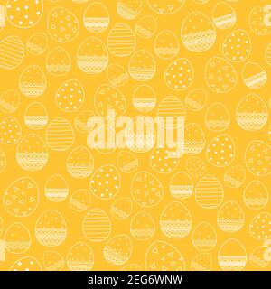 Easter egg outline seamless pattern on yellow background Stock Vector