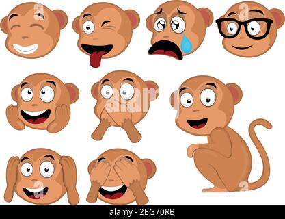 Vector illustration of a cartoon monkey with various expressions Stock Vector