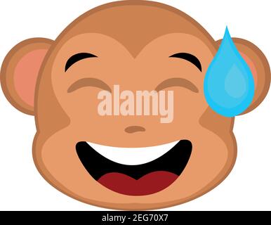 Vector emoticon illustration cartoon of a monkey's head emoticon with an expression of confusion dropping a drop of sweat Stock Vector