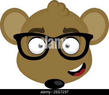 Vector emoticon illustration cartoon of a mouse's head with the cheerful expression, wearing glasses Stock Vector