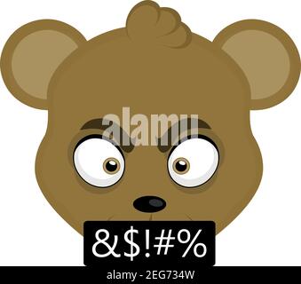 Vector emoticon  illustration cartoon of a mouse's head with an angry expression and cursing Stock Vector