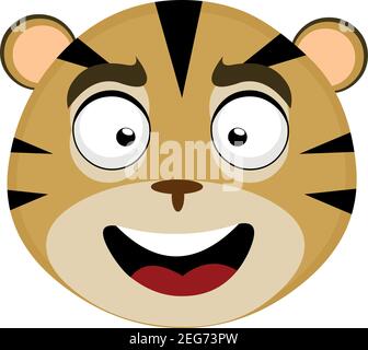 Vector emoticon illustration cartoon of a tiger's head with a happy expression and smiling Stock Vector