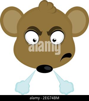 Vector emoticon illustration cartoon of a mouse´s head with angry expression coming out of nose smoke Stock Vector