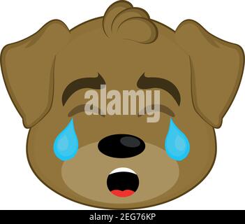 Vector emoticon illustration of the face of a cartoon dog crying and with tears falling from his eyes Stock Vector