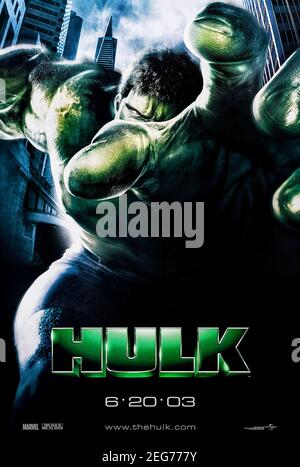 Hulk (2003) directed by Ang Lee and starring Eric Bana, Jennifer Connelly and Sam Elliott. Big screen outing for Bruce Banner, a genetics researcher and the raging green monster lurking inside him. Stock Photo