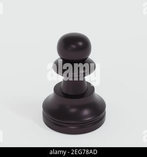 Chess black pawn isolated on white background close up. 3d illustration, 3d rendering.