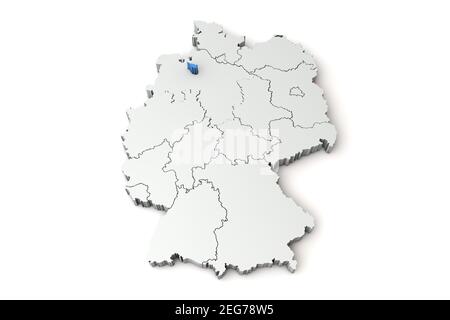 Map of Germany showing Bremen region. 3D Rendering Stock Photo