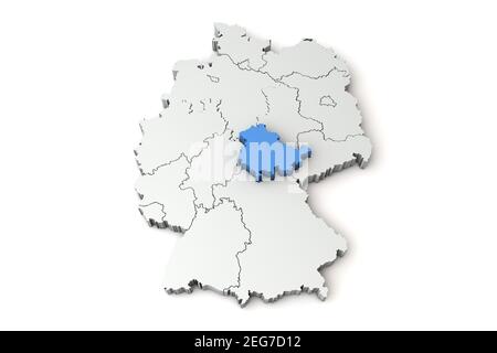 Map of Germany showing Thuringia region. 3D Rendering Stock Photo