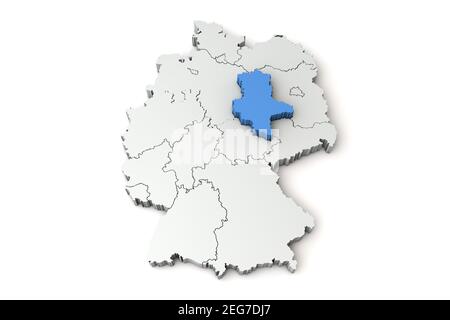 Map of Germany showing Saxony Anhalt region. 3D Rendering Stock Photo