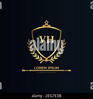 VH Letter Initial with Royal Template.elegant with crown logo vector, Creative Lettering Logo Vector Illustration Art. Stock Vector