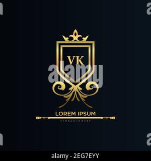VK Letter Initial with Royal Template.elegant with crown logo vector, Creative Lettering Logo Vector Illustration Art. Stock Vector