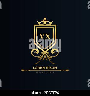 VX Letter Initial with Royal Template.elegant with crown logo vector, Creative Lettering Logo Vector Illustration Art. Stock Vector