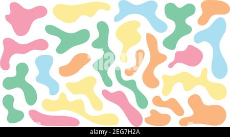 Color irregular blob, set of abstract organic shapes. Abstract irregular random blobs. Simple liquid amorphous splodge. Orange blue liquid shapes. Trendy minimal designs for presentations, banners, posters and flyers Stock Vector