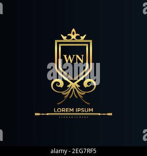 WN Letter Initial with Royal Template.elegant with crown logo vector, Creative Lettering Logo Vector Illustration Art. Stock Vector