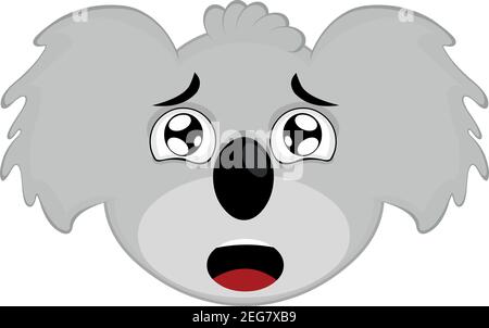 Vector emoticon illustration cartoon of a koala´s head with an expression of tenderness, open mouth and a dreamy look Stock Vector