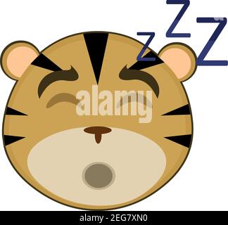 Vector emoticon illustration cartoon of a tiger's head with tired expression and its eyes closed and snoring with its mouth open, sleeping Stock Vector