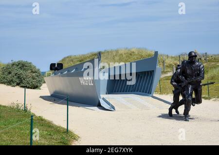 NORMANDY, FRANCE - July 4, 2017: Higgins Boat Monument on Utah Beach at the Battle of the Normandy Landings during WWII. Stock Photo