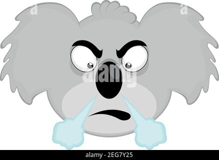 Vector emoticon illustration cartoon of a koala´s head with angry expression coming out of nose smoke Stock Vector