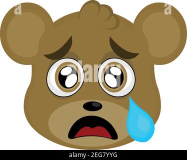 Vector emoticon illustration cartoon of a bear´s head with a sad expression and crying with a tear falling from its eye over its cheek Stock Vector