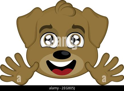 Vector illustration of the face of a cartoon dog with a cheerful expression and waving with his hands Stock Vector