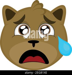Vector emoticon  illustration cartoon of a cat´s head with a sad expression and crying with a tear falling from its eye over its cheek Stock Vector