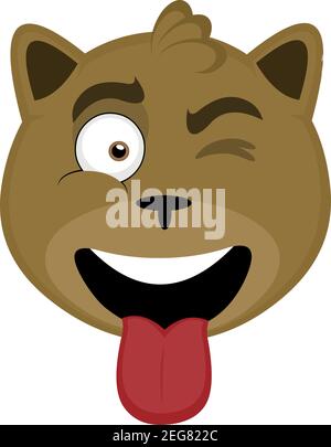 Vector emoticon illustration cartoon  of cat´s head with happy expression, winking and sticking out his tongue with his mouth open Stock Vector