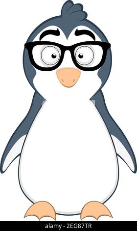 Vector emoticon illustration cartoon of a penguin's head with the cheerful expression, wearing glasses Stock Vector