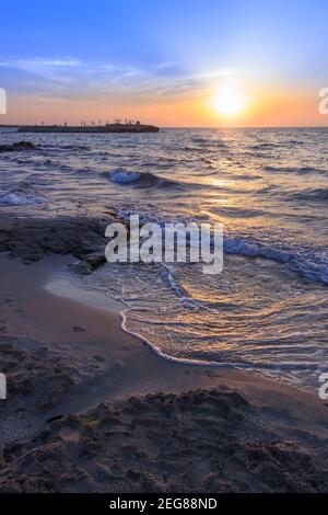 Punta della Suina beach in Salento, Apulia. Italy. It's surrounded by the  Mediterranean scrub and by pine forest, boasts two small sandy bays. Stock Photo