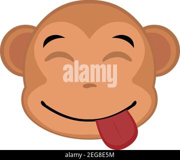 Vector emoticon illustration cartoon of a monkey's head with a joyful  expression of pleasure with its eyes closed and sticking out its tongue  Stock Vector Image & Art - Alamy