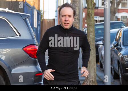 Matt Hancock, Cabinet Minister leaves his West London home on the 18th of February 2021 Stock Photo