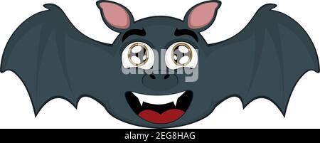 Vector emoticon illustration cartoon of a bat´s head with an expression of tenderness, open mouth and a dreamy look Stock Vector