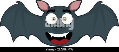 Vector emoticon illustration cartoon of a bat's head with a happy expression and smiling Stock Vector