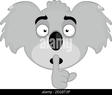 Vector emoticon illustration  cartoon of a koala´s head with his finger on his lips, silence concept Stock Vector