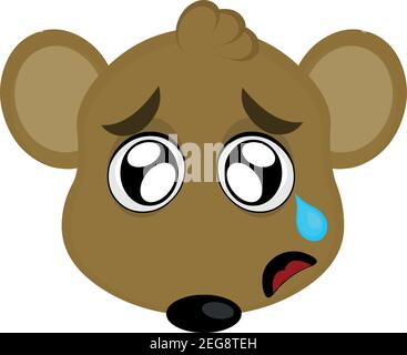 Vector emoticon illustration cartoon of a mouse´s head with a sad expression and crying with a tear falling from its eye over its cheek Stock Vector