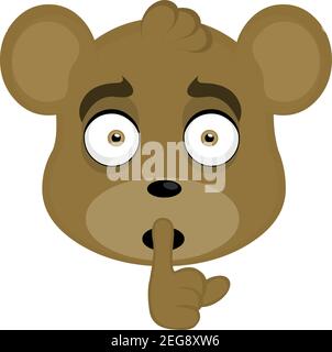 Vector emoticon illustration  cartoon of a teddy bear´s head with his finger on his lips, silence concept Stock Vector