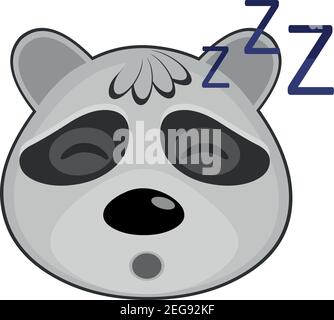 Vector emoticon illustration cartoon of a raccoon's head with tired expression and its eyes closed and snoring with its mouth open, sleeping Stock Vector