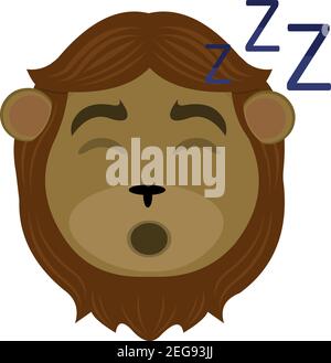 Vector emoticon illustration cartoon of a lion's head with tired expression and its eyes closed and snoring with its mouth open, sleeping Stock Vector