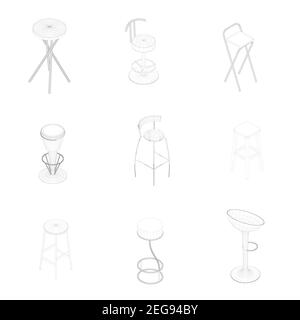 Set with frame chairs and armchairs isolated on white background. 3D. Isometric view. Vector illustration. Stock Vector