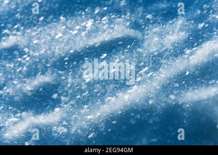 Snow texture with frozen snowflakes background closeup Stock Photo