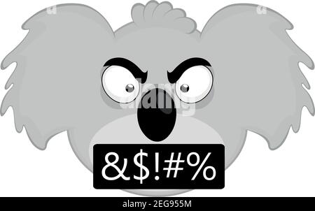 Vector emoticon  illustration cartoon of a koala's head with an angry expression and cursing Stock Vector