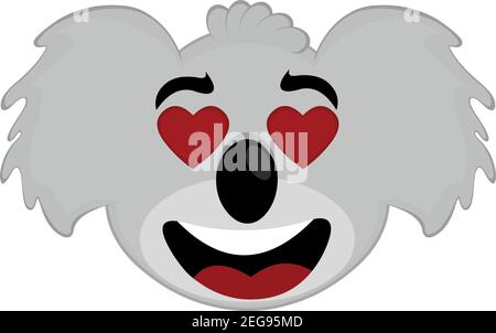 Vector emoticon illustration cartoon of a koala´s head with an expression of love and with heart-shaped eyes Stock Vector