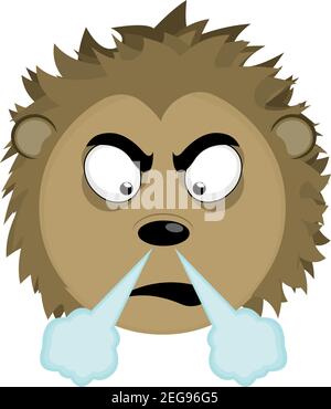 Vector emoticon illustration cartoon of a porcupine´s head with angry expression coming out of nose smoke Stock Vector